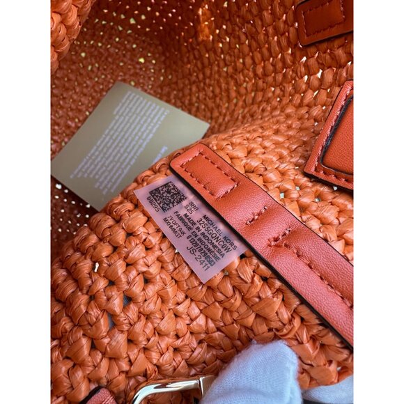 Michael Kors Quinn Extra Small North South Straw Tote Orange Punch 32S5GQNC0W - Picture 6 of 16